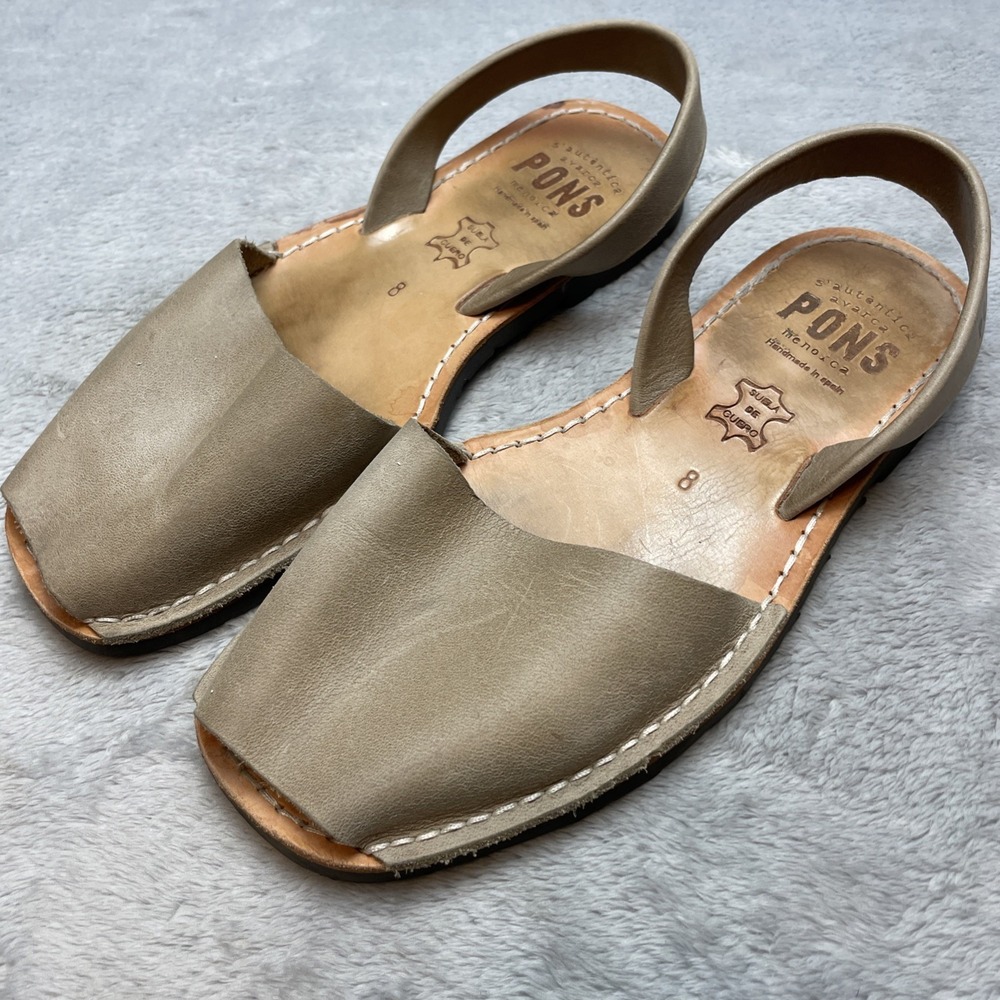 Pons Womens Avarca Menorca Handmade Leather Sandals Size 8 Beige Slingback Spain